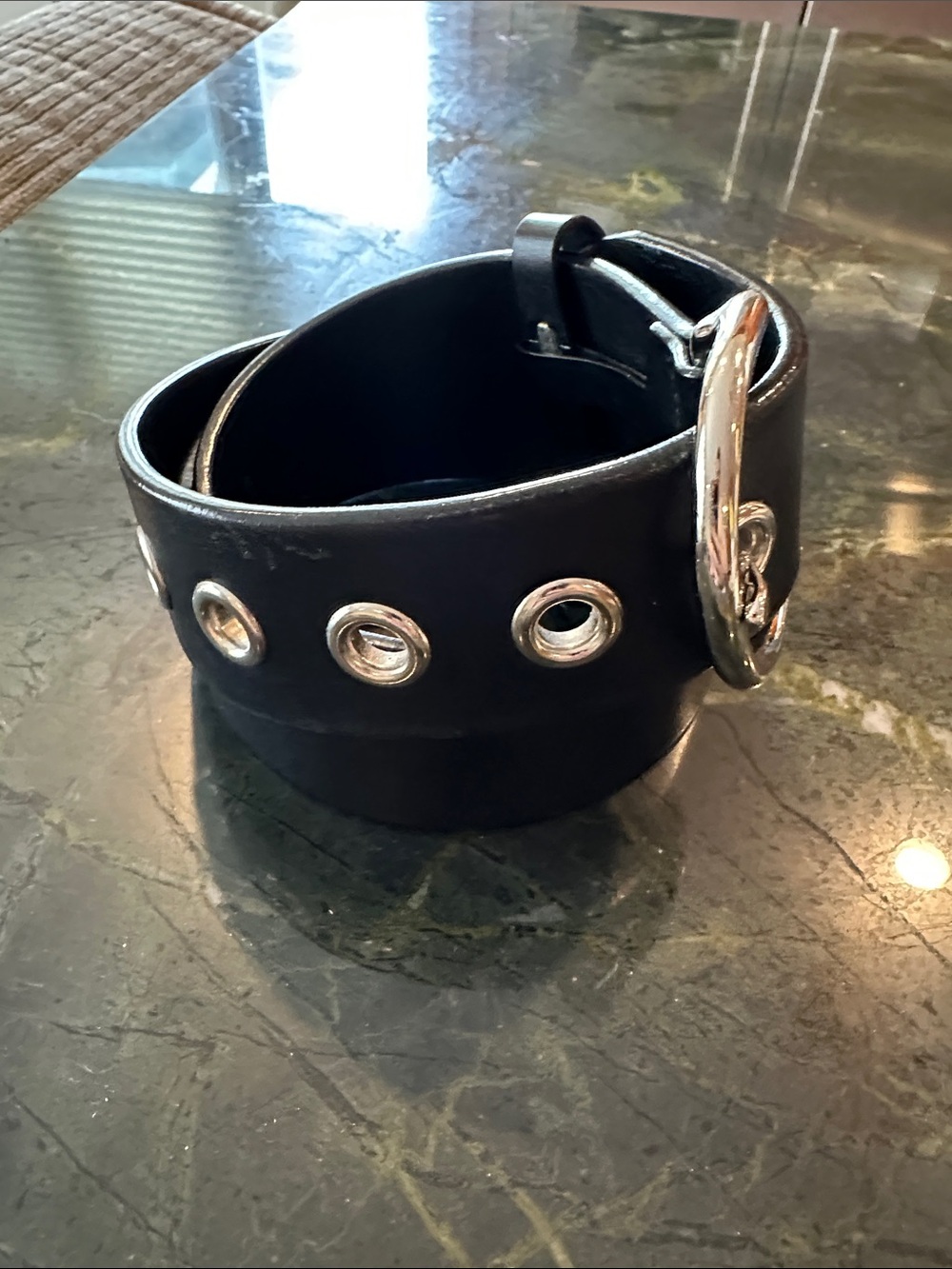 Coach Black Leather Wide Grommet Belt with Silver Hardware